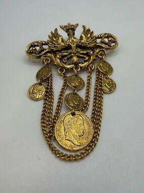 Arthur Pepper ART Eagle Chatelaine Napoleon Coin Dangle Brooch Vintage